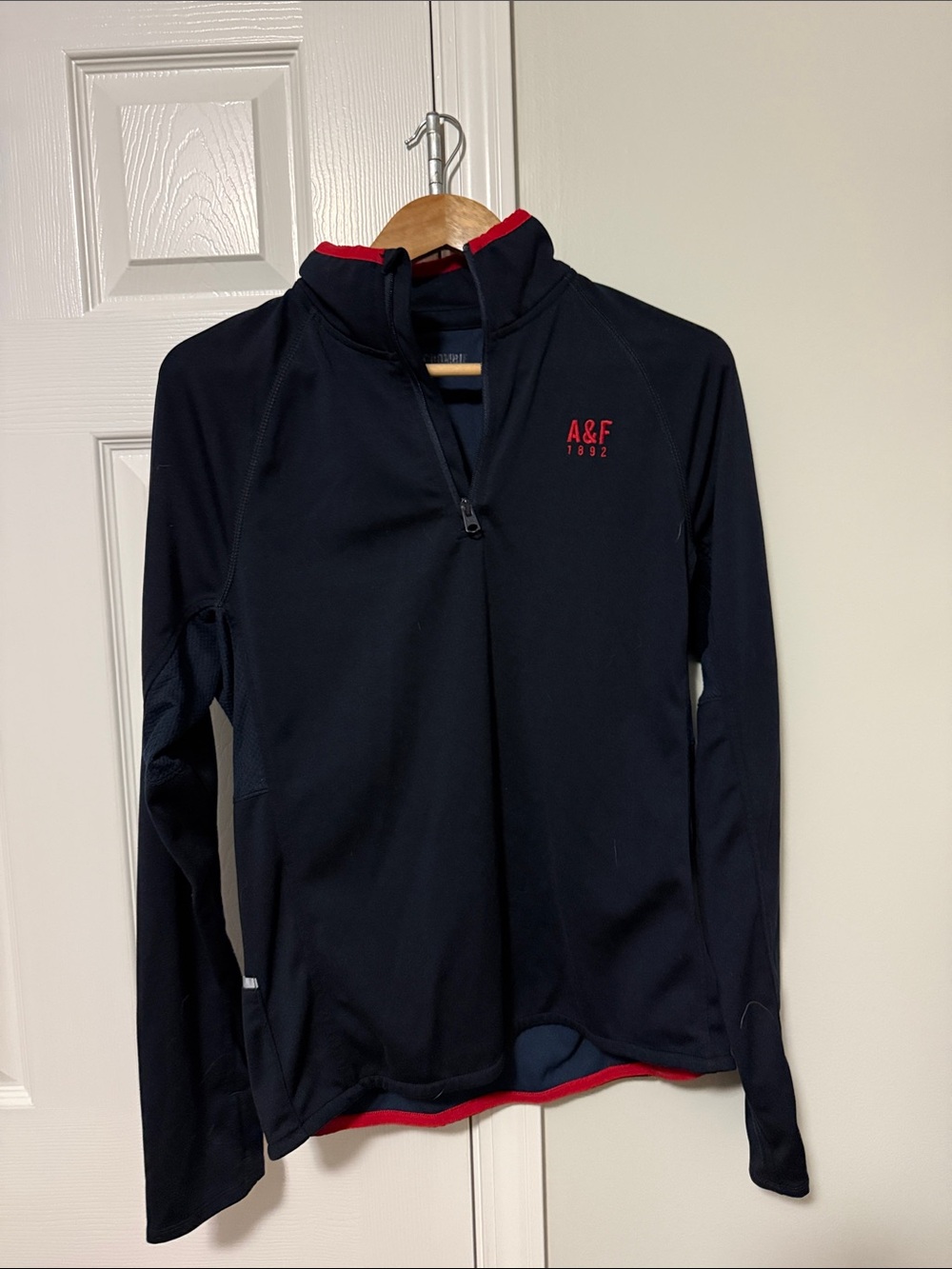 Abercrombie & Fitch Navy Performance Half-Zip Jacket with Red Accents